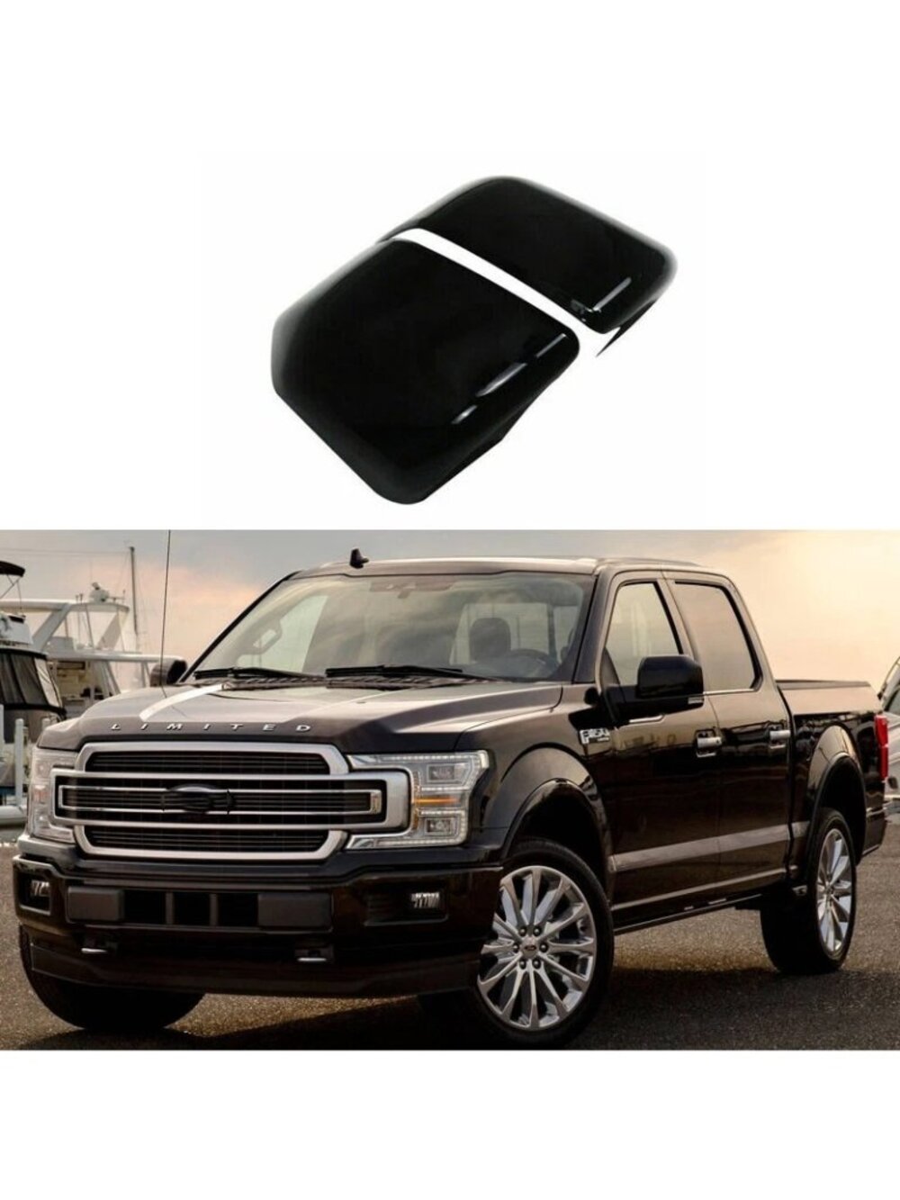 For 2015-2020 Ford F-150 F150 Half Mirror Covers Side Caps Trim Glossy Black ABS